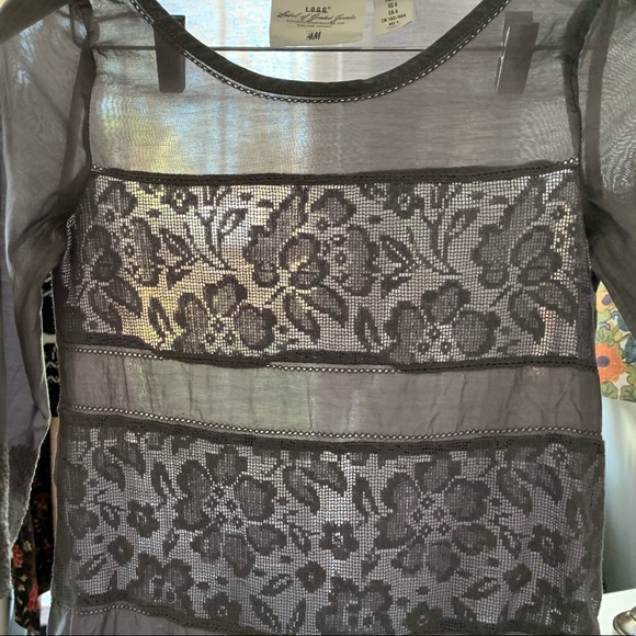 L.O.G.G. by H&M Mushroom Gray Cotton and Lace Top - Picture 7 of 11